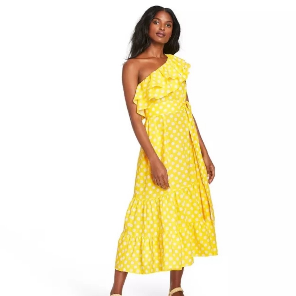 New Lisa Marie Fernandez Midi Polka Dot One Shoulder Dress - Picture 2 of 7